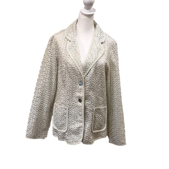 SUSAN Graver Style linen blend eyelet blazer. Size M. - Picture 1 of 10